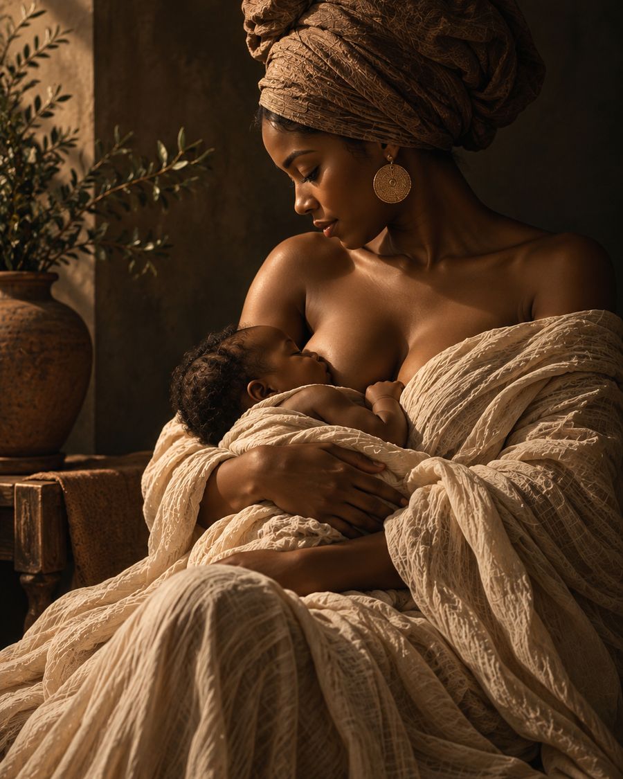Earth-toned mother and baby art print