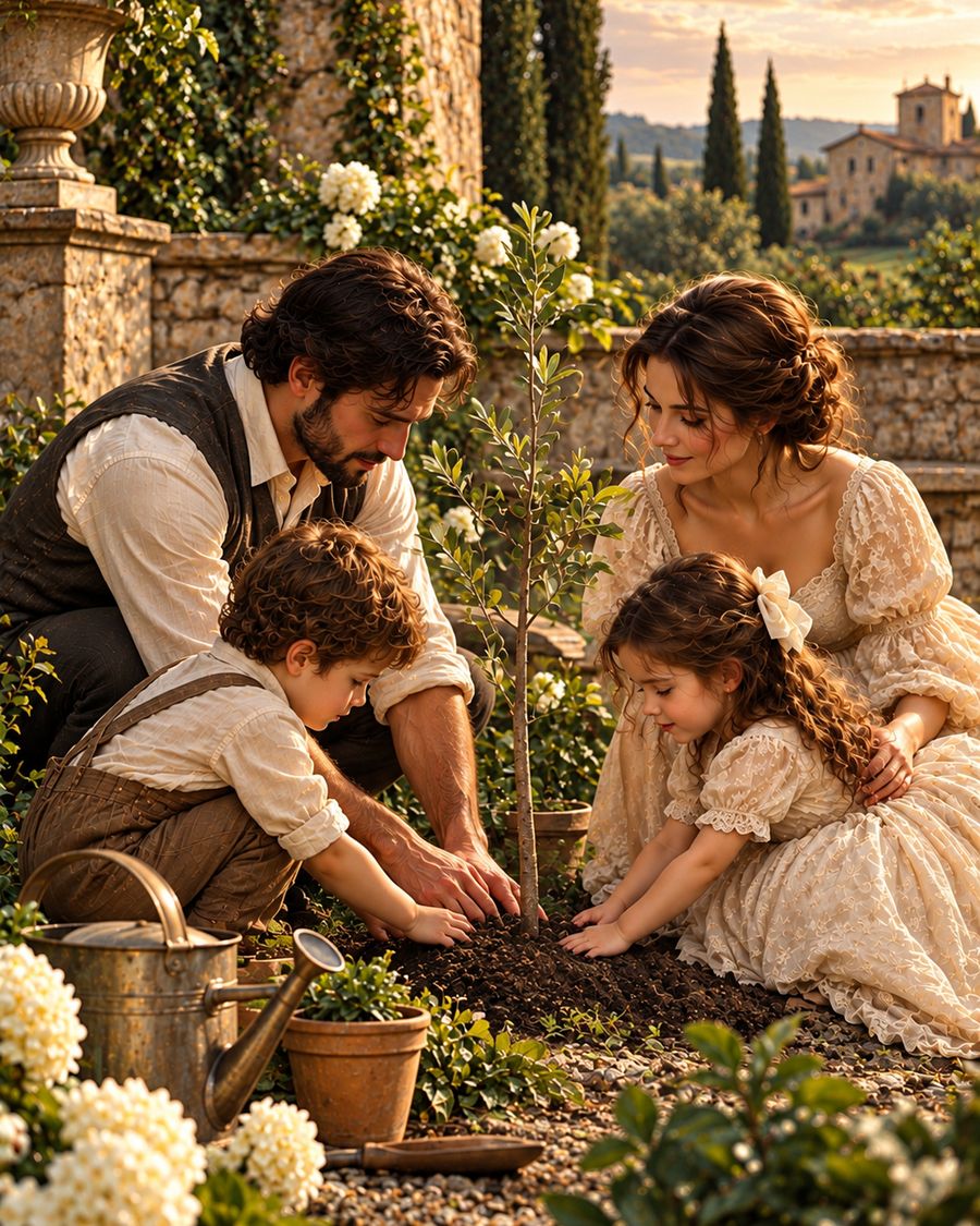 Family planting a tree together art print