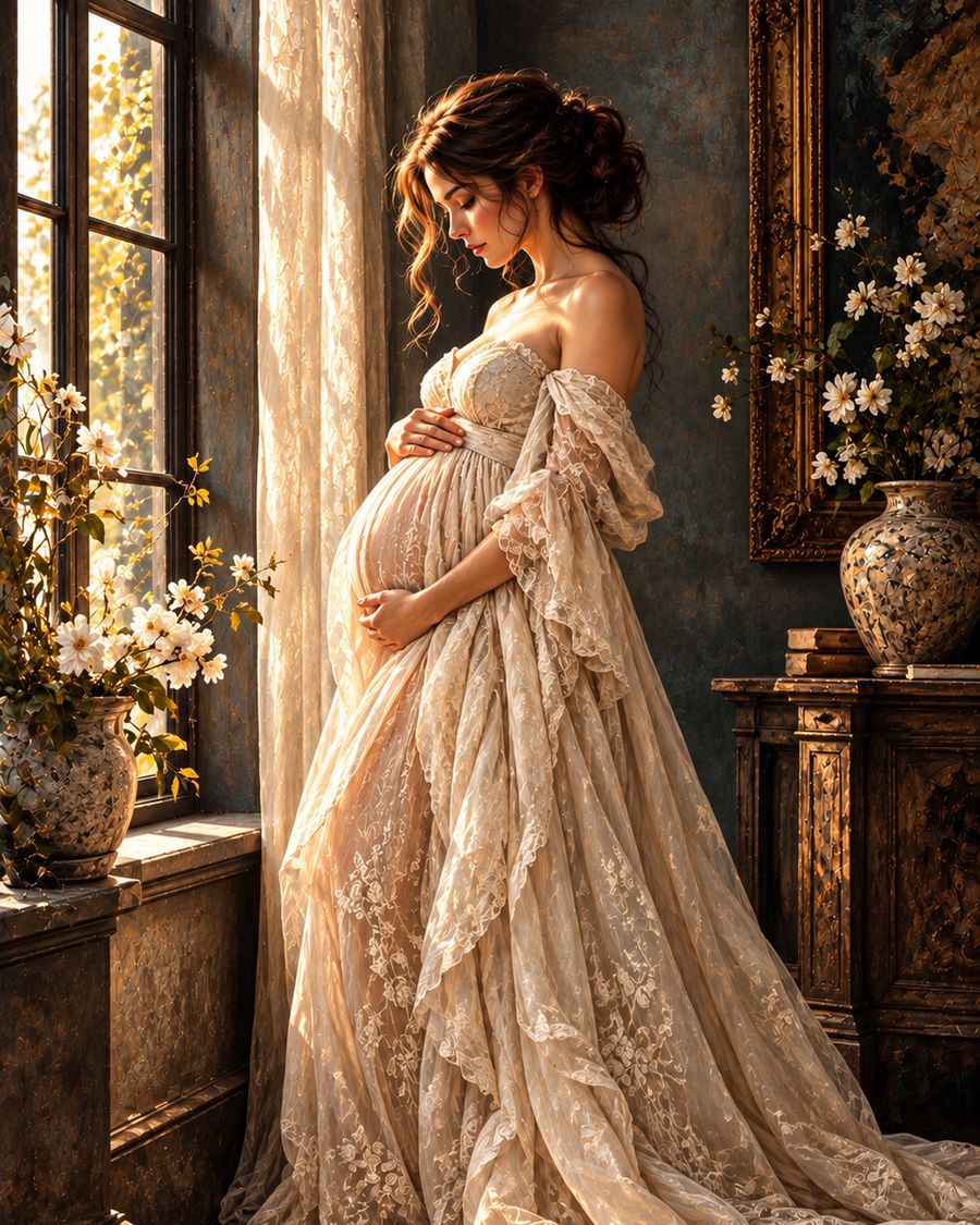 Windowlit romantic maternity art print