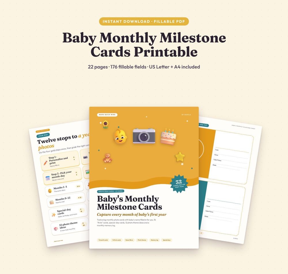 Baby monthly milestone cards printable