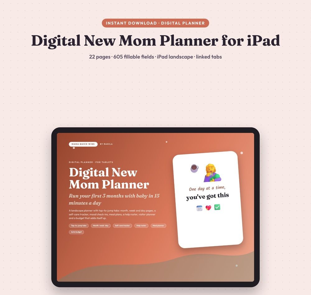 Digital new mom planner for iPad — client product design
