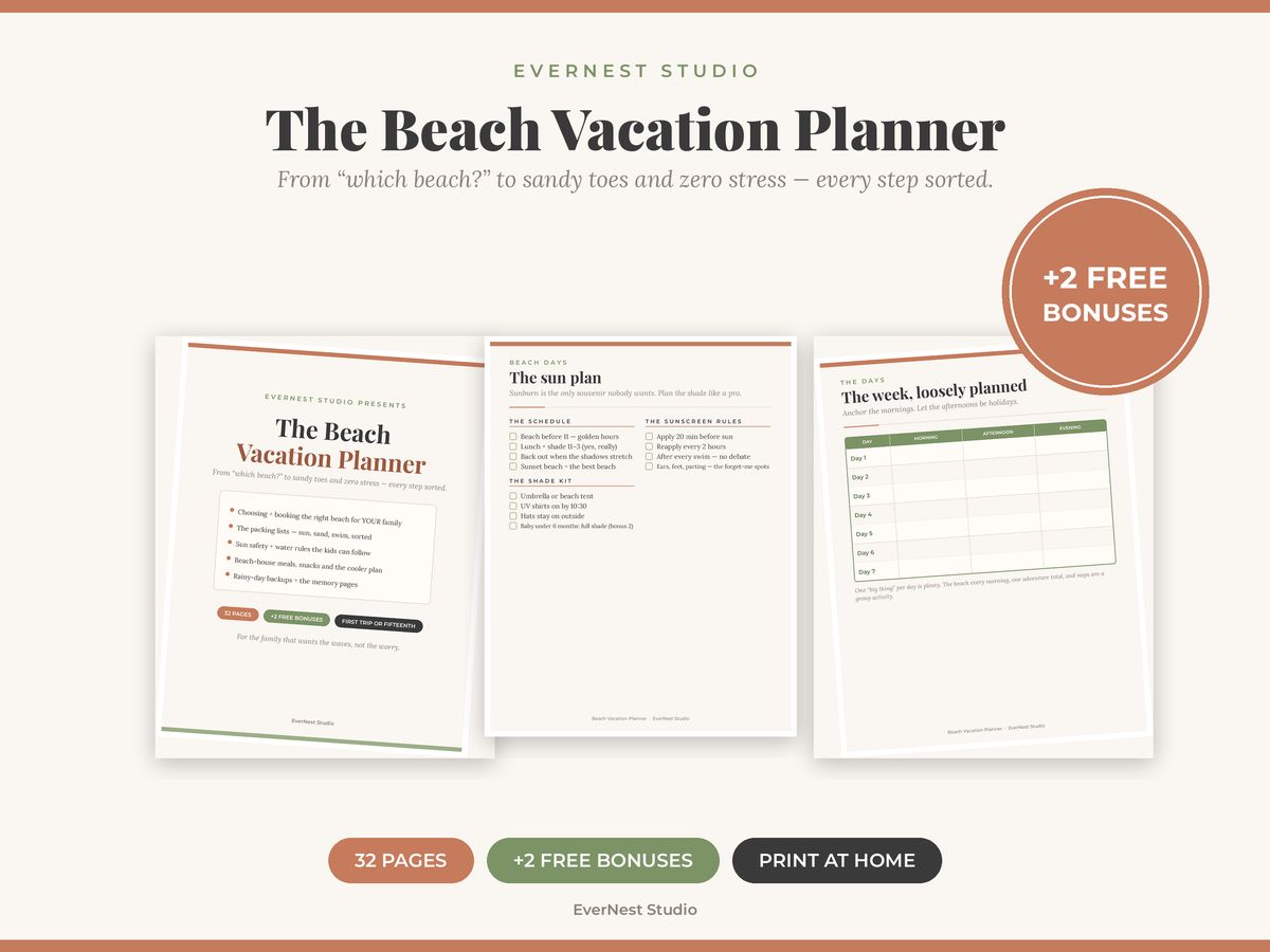 Beach vacation planner printables