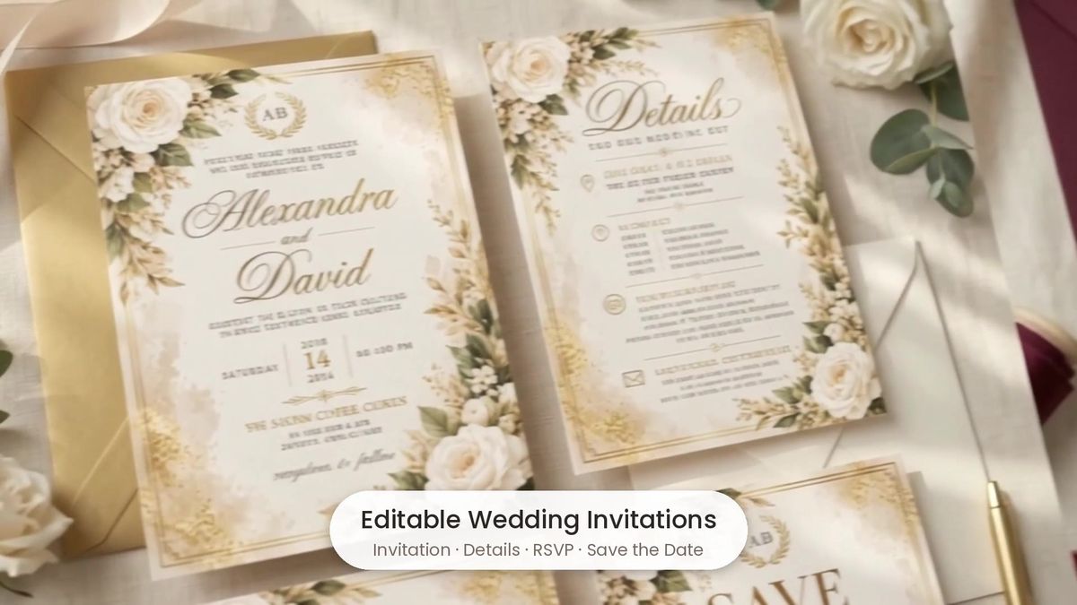 Elegant floral wedding invitation suite